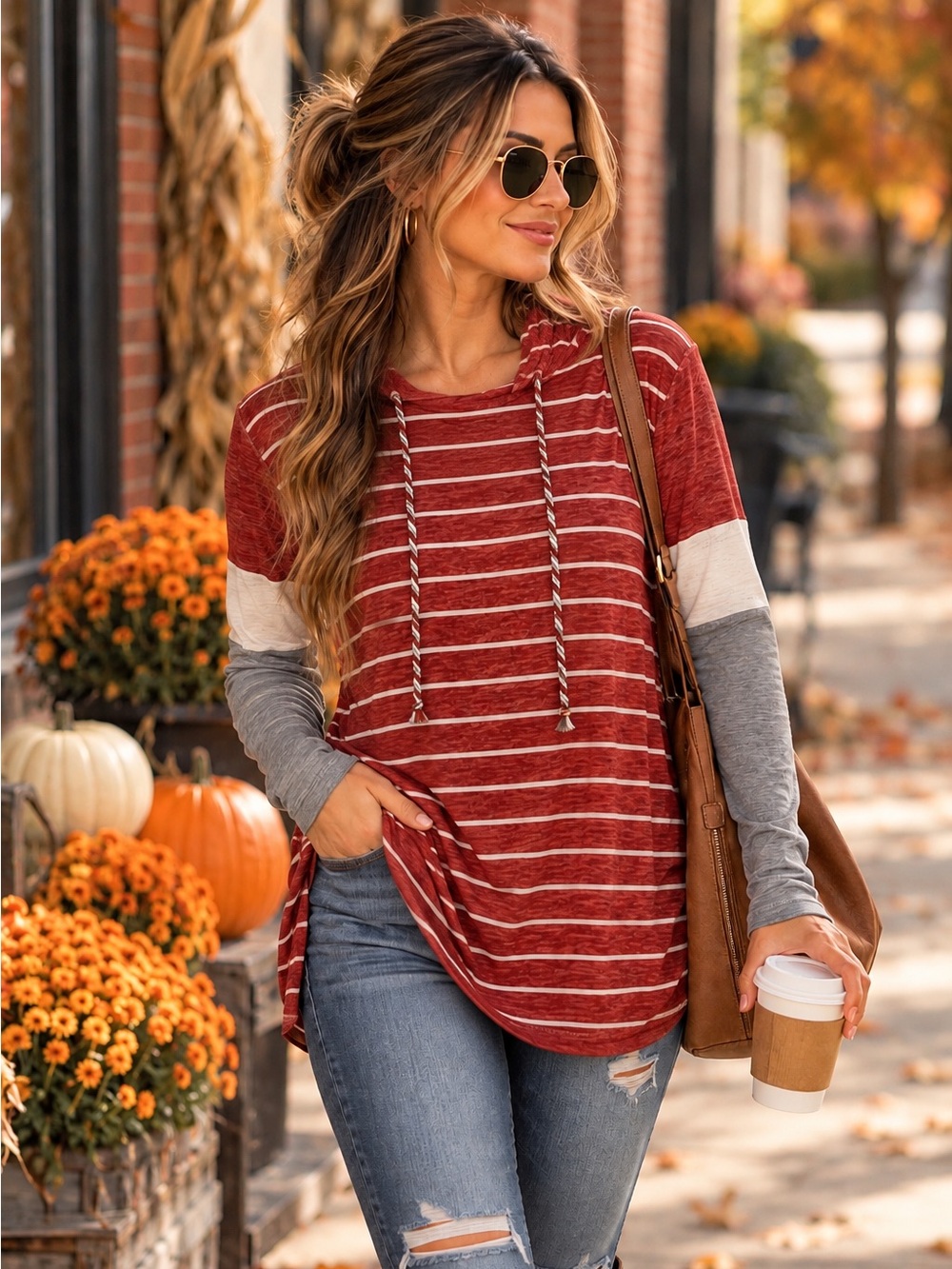 Maurices Women’s XL Red Striped Cowl Neck Colorblock Long Sleeve Top